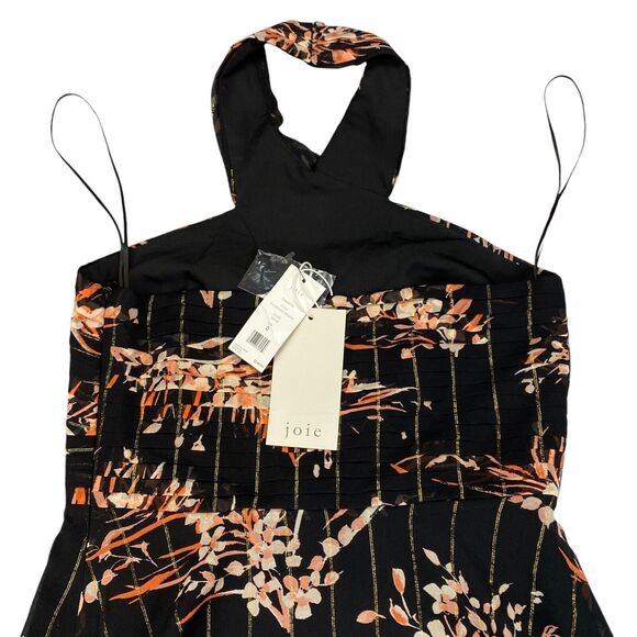 Joie Damein Halter Top Womens 0 Black Floral Metallic Threads Chiffon Sleeveless - Picture 13 of 16